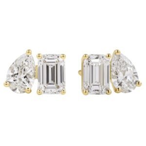 Pear and Emerald Cut Lab Diamond Duo Stud Earrings