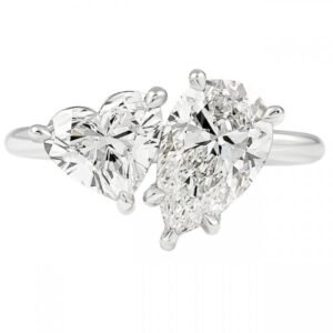 1.5 carat Pear and 1.1 carat Heart Lab Diamond Duo Ring