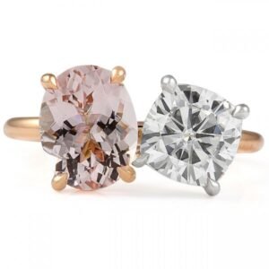 Oval Morganite and Cushion Moissanite Duo Ring