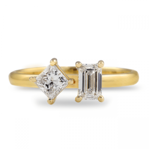 Princess and Emerald Petite Diamond Duo Ring