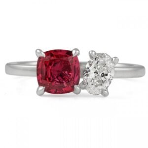Cushion Ruby and Oval Diamond Duo Ring