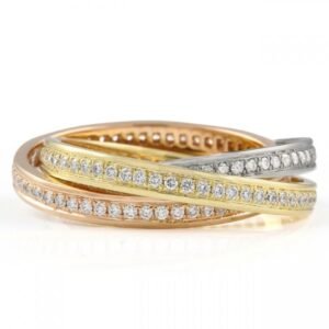 Tri-Color Pave Diamond Interlocking Eternity Bands
