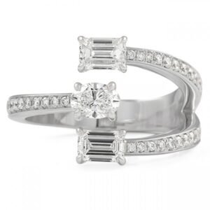 Emerald and Oval Diamond Open Cuff Style Band